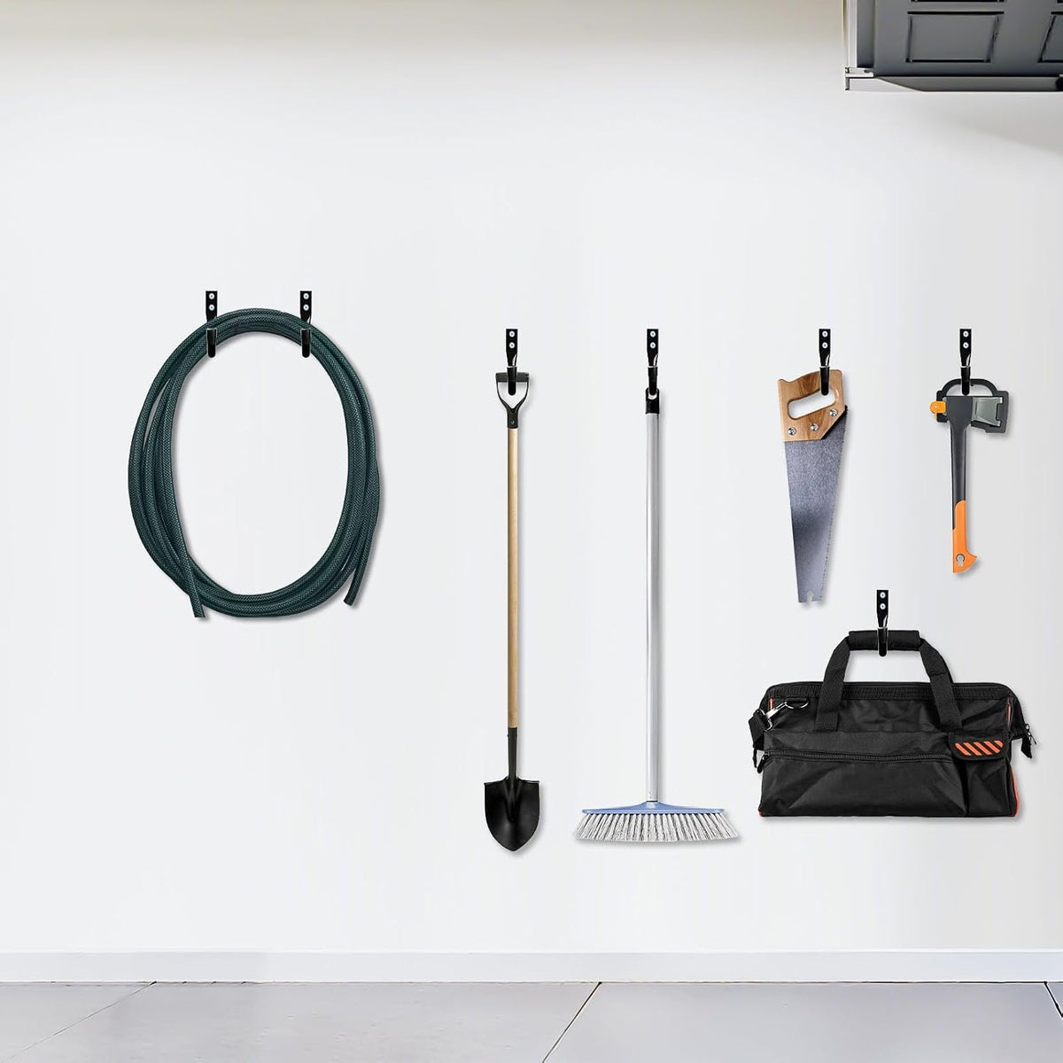 Wall Hooks for Garage Garden, 4 Pack Water Hose Holder, Large Garage Storage Hanger for Ladder Bike Extension Cord Tool, Wall Mount l Hooks, Black Heavy Duty 8 inch Long Hook