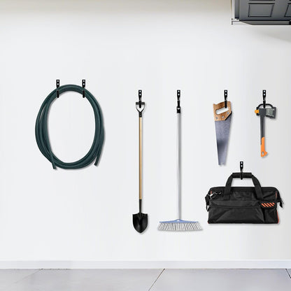 Wall Hooks for Garage Garden, 4 Pack Water Hose Holder, Large Garage Storage Hanger for Ladder Bike Extension Cord Tool, Wall Mount l Hooks, Black Heavy Duty 8 inch Long Hook