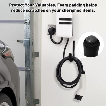 Wall Hooks for Garage Garden, 4 Pack Water Hose Holder, Large Garage Storage Hanger for Ladder Bike Extension Cord Tool, Wall Mount l Hooks, Black Heavy Duty 8 inch Long Hook