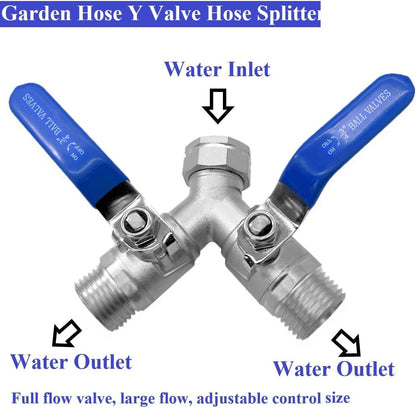 Garden Hose Splitter 3/4" GHT 2 Way Y Valve 304 Stainless Steel