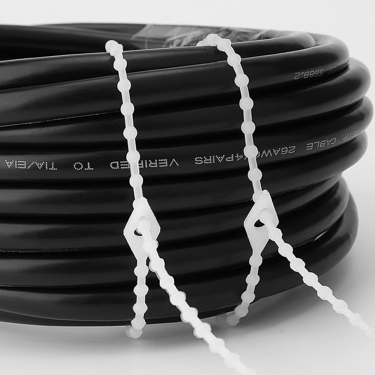 100 Pack Beaded Cable Ties Fasteners Adjustable Zip Ties Ultra Strong Reusable Wire Ties Durable Plastic Zip Straps Flexiable White Beads Loop Twist Ties, 7 Inch