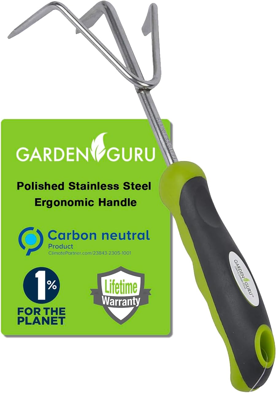 Hand Cultivator Rake Tiller Tool - Stainless Steel for Ultimate Strength - Rust Resistant - Ergonomic Handle - Great for Gardening Cultivating Loosening Weeding