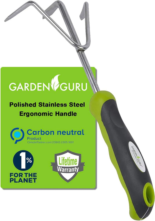 Hand Cultivator Rake Tiller Tool - Stainless Steel for Ultimate Strength - Rust Resistant - Ergonomic Handle - Great for Gardening Cultivating Loosening Weeding
