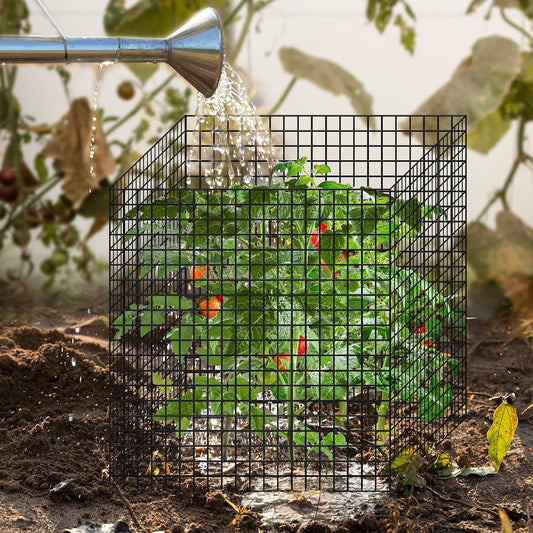 12 Pics DIY Metal Plant Protectors from Deer, Garden Fencing Animal Barrier Size 11.8 * 11.8 inches, Mesh Plant Cage Chicken Wire Cloche for Plants with Stakes and Nylon Cables (12 Pcs)