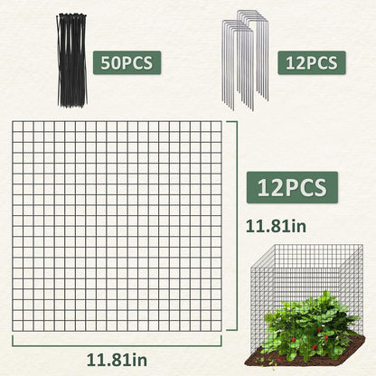 12 Pics DIY Metal Plant Protectors from Deer, Garden Fencing Animal Barrier Size 11.8 * 11.8 inches, Mesh Plant Cage Chicken Wire Cloche for Plants with Stakes and Nylon Cables (12 Pcs)