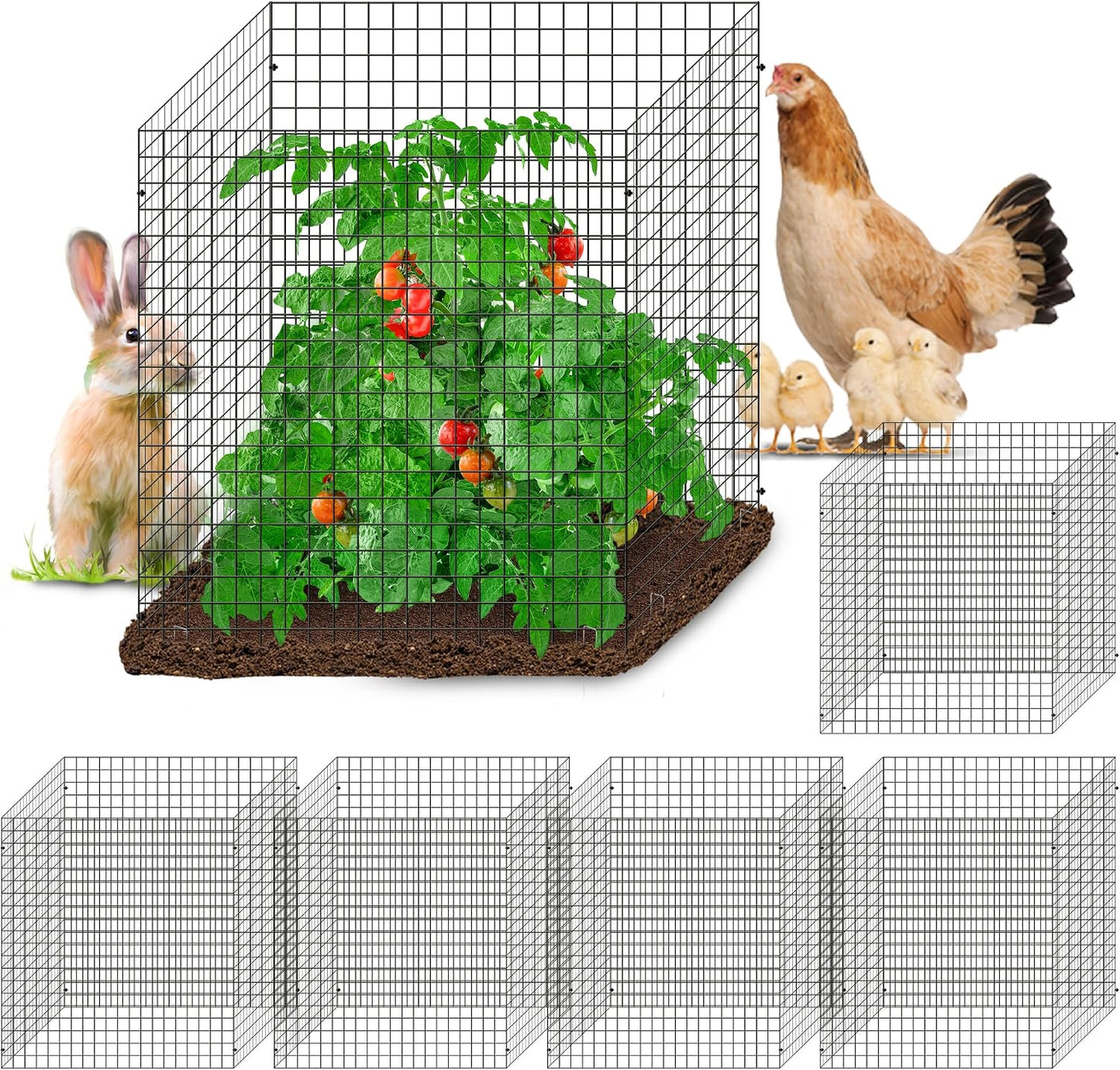 12 Pics DIY Metal Plant Protectors from Deer, Garden Fencing Animal Barrier Size 11.8 * 11.8 inches, Mesh Plant Cage Chicken Wire Cloche for Plants with Stakes and Nylon Cables (12 Pcs)
