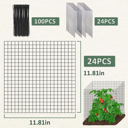 12 Pics DIY Metal Plant Protectors from Deer, Garden Fencing Animal Barrier Size 11.8 * 11.8 inches, Mesh Plant Cage Chicken Wire Cloche for Plants with Stakes and Nylon Cables (12 Pcs)