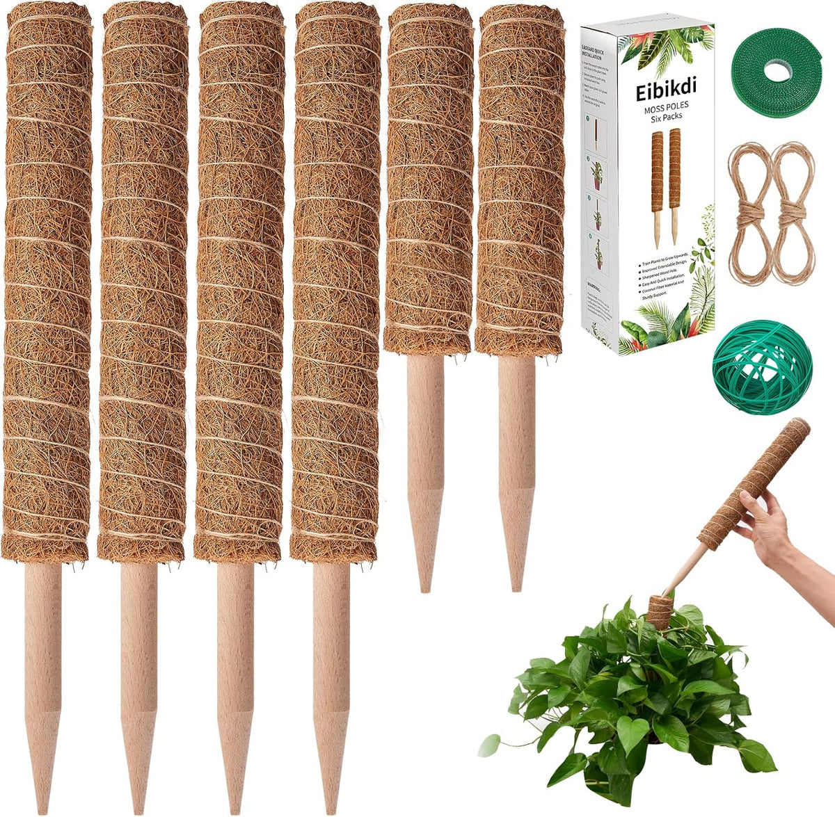 Eibikdi Moss Pole 68in for Plants Monstera 6pcs
