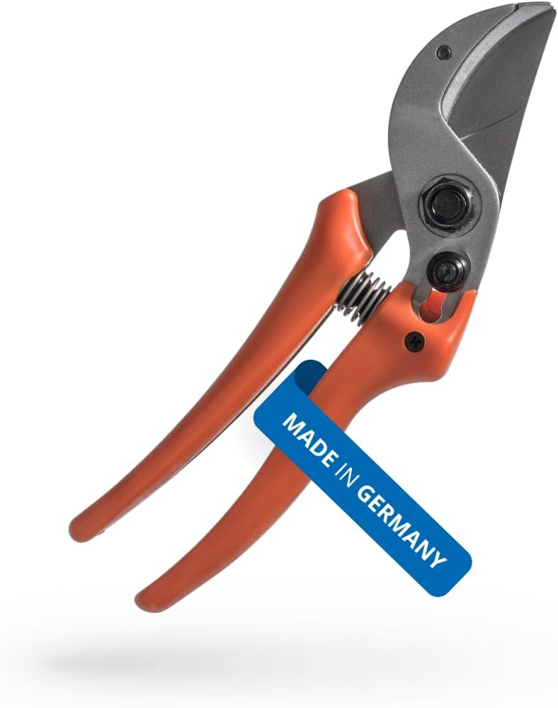 15 Anvil Pruning Shears 15.107 with Bypass Geometry for Small to Medium Hands - Curved, Non-Stick Coated Blade Ideal for Cutting Hard Wood like Linden, Spruce, Larch, and Oak
