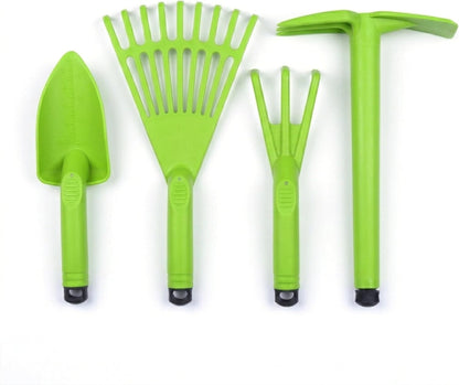 Garden Tool Set, 4-Piece Heavy Duty Gardening Tools, Includes Cultivator, Trowel, Shovel & Rake, Durable Poly Material & Non-Slip Handle, Planting, Yard Work, Landscaping – Lime Green