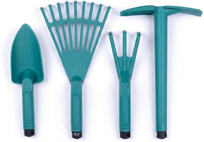 Garden Tool Set, 4-Piece Heavy Duty Gardening Tools, Includes Cultivator, Trowel, Shovel & Rake, Durable Poly Material & Non-Slip Handle, Planting, Yard Work, Landscaping – Lime Green