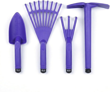 Garden Tool Set, 4-Piece Heavy Duty Gardening Tools, Includes Cultivator, Trowel, Shovel & Rake, Durable Poly Material & Non-Slip Handle, Planting, Yard Work, Landscaping – Lime Green
