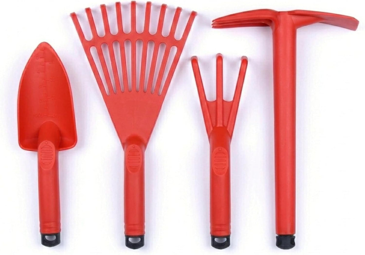 Garden Tool Set, 4-Piece Heavy Duty Gardening Tools, Includes Cultivator, Trowel, Shovel & Rake, Durable Poly Material & Non-Slip Handle, Planting, Yard Work, Landscaping – Lime Green