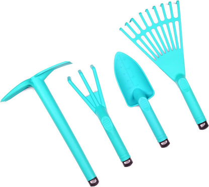 Garden Tool Set, 4-Piece Heavy Duty Gardening Tools, Includes Cultivator, Trowel, Shovel & Rake, Durable Poly Material & Non-Slip Handle, Planting, Yard Work, Landscaping – Lime Green