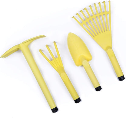 Garden Tool Set, 4-Piece Heavy Duty Gardening Tools, Includes Cultivator, Trowel, Shovel & Rake, Durable Poly Material & Non-Slip Handle, Planting, Yard Work, Landscaping – Lime Green