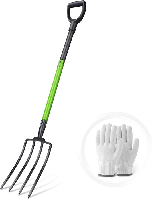 Pitch Fork,4-Tine,45-Inches Garden Fork with Steel D-Handle for Gardening