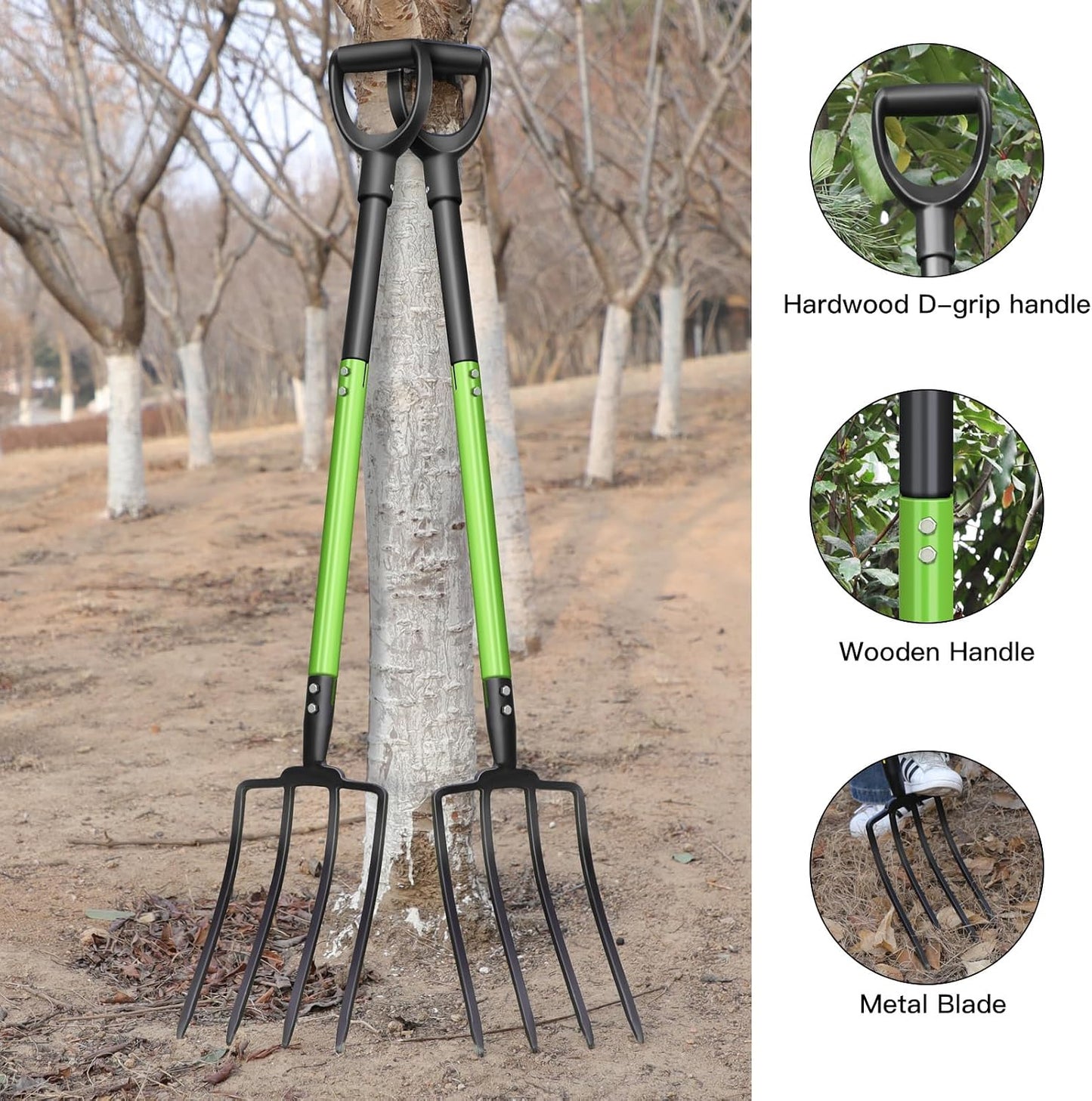 Pitch Fork,4-Tine,45-Inches Garden Fork with Steel D-Handle for Gardening