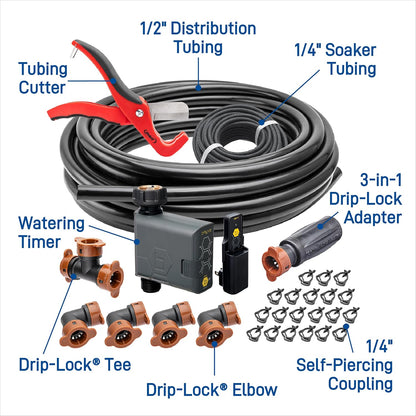 61014 Automatic Garden Box Irrigation System - Complete 64 Sq Ft Coverage Kit with Digital Hose Timer & Quick-Connects