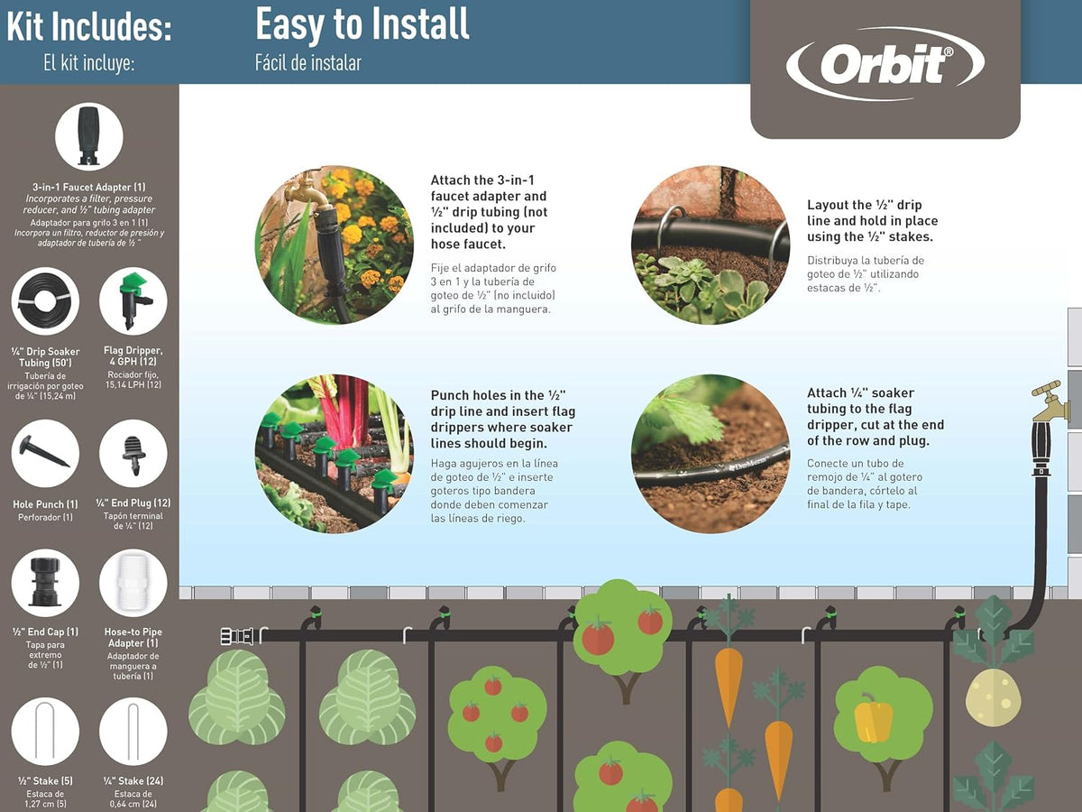 61014 Automatic Garden Box Irrigation System - Complete 64 Sq Ft Coverage Kit with Digital Hose Timer & Quick-Connects