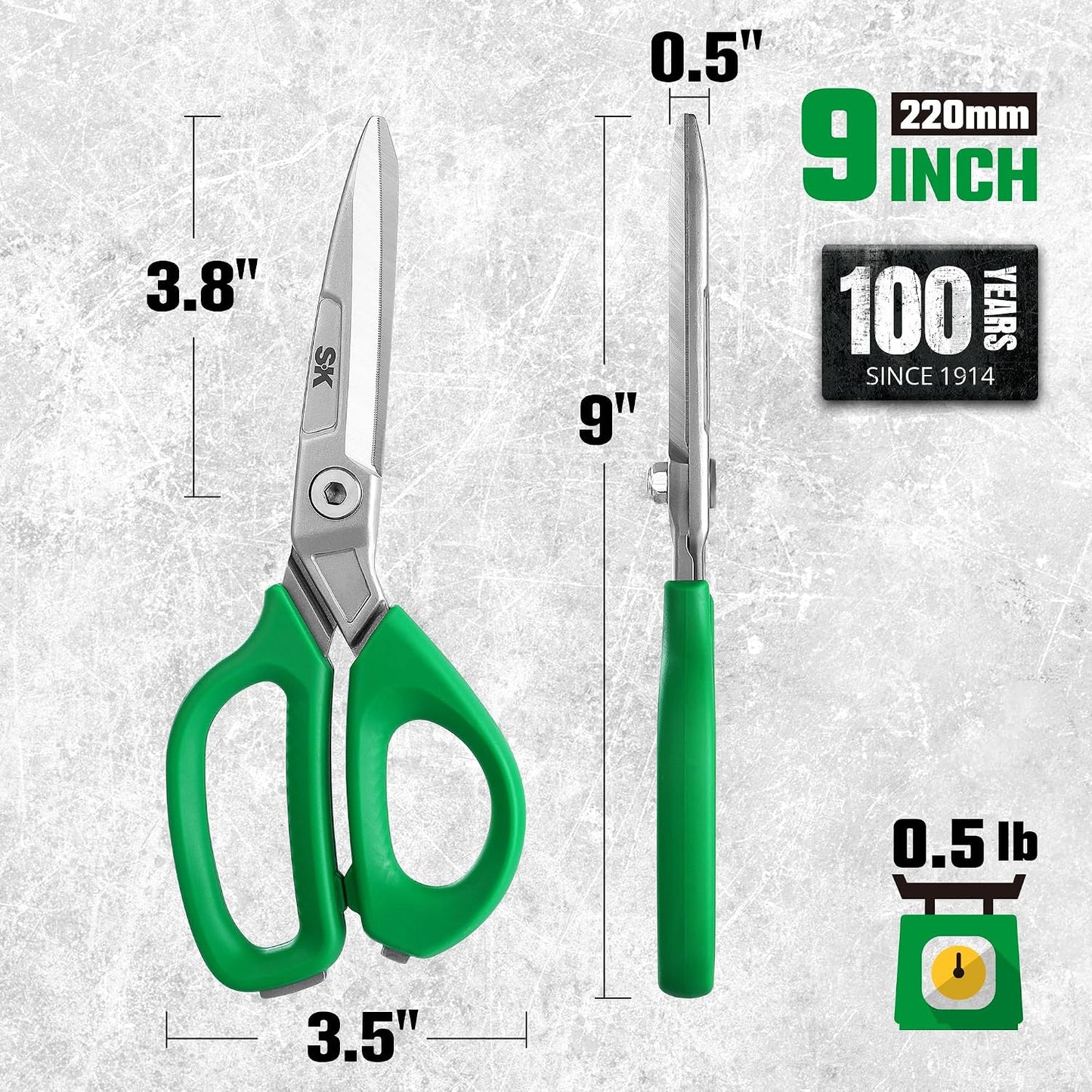 SK 7" Heavy Duty Scissors All Purpose, Industrial Shears, CR-V Steel