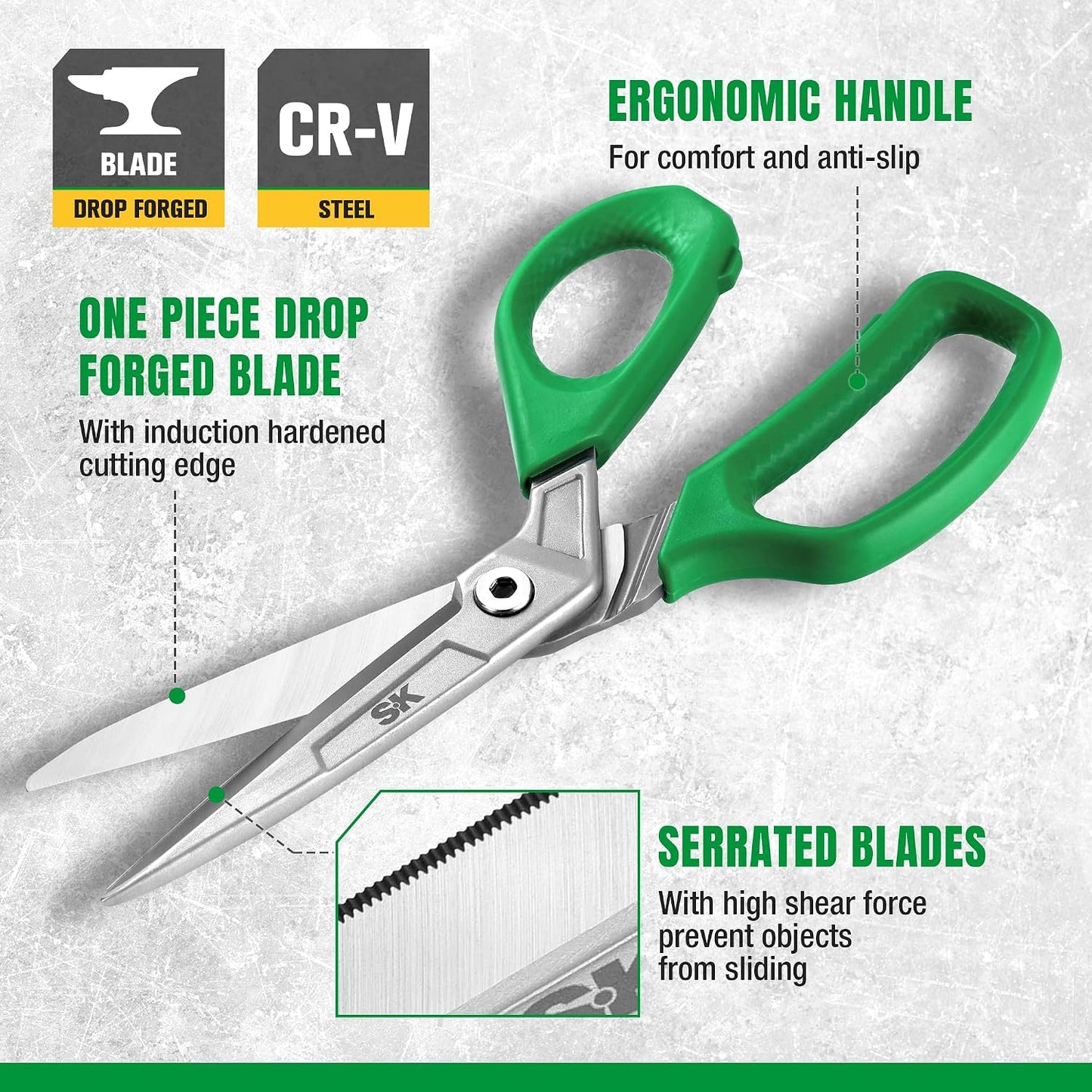 SK 7" Heavy Duty Scissors All Purpose, Industrial Shears, CR-V Steel