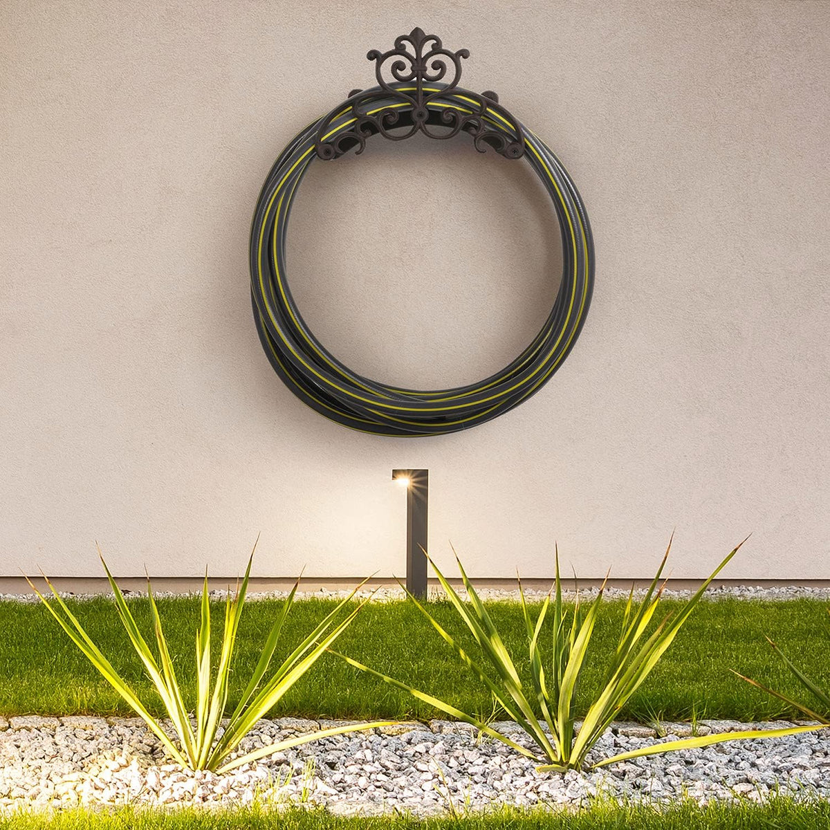 MyGift Brown Heavy Duty Cast Iron Outdoor Garden Water Hose Hanger