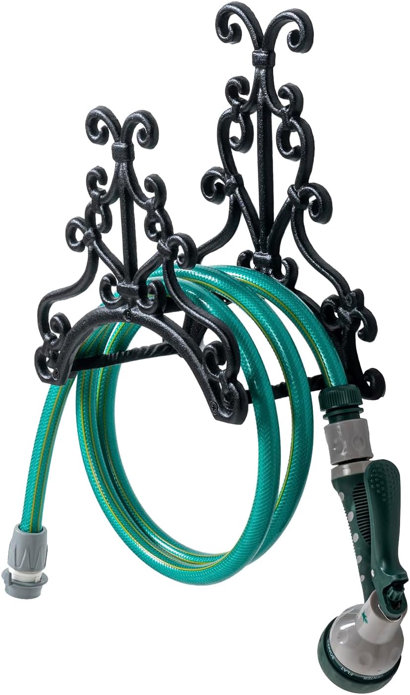 MyGift Brown Heavy Duty Cast Iron Outdoor Garden Water Hose Hanger