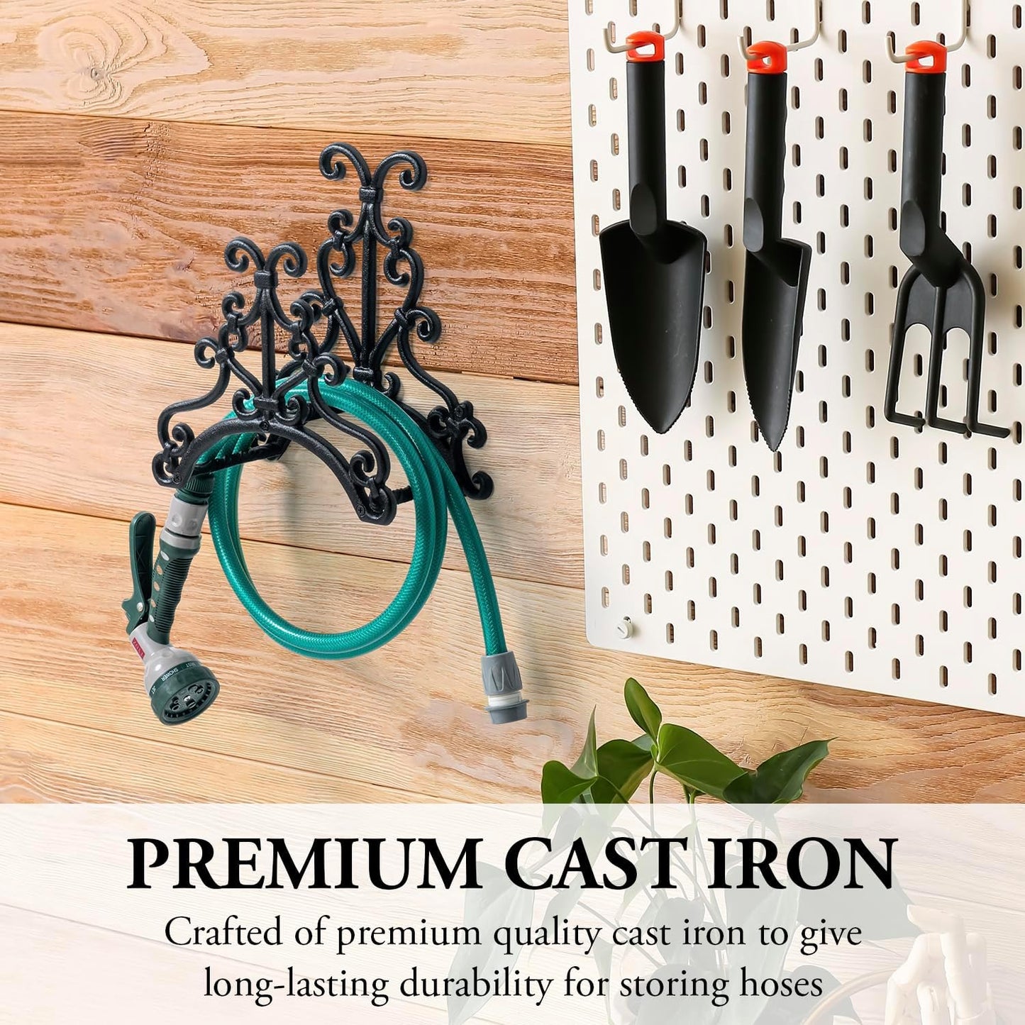 MyGift Brown Heavy Duty Cast Iron Outdoor Garden Water Hose Hanger