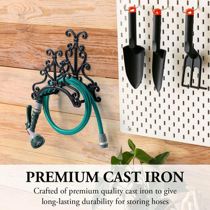 MyGift Brown Heavy Duty Cast Iron Outdoor Garden Water Hose Hanger