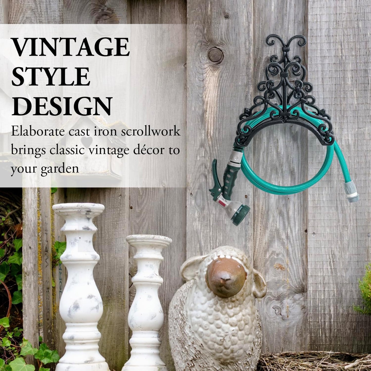 MyGift Brown Heavy Duty Cast Iron Outdoor Garden Water Hose Hanger