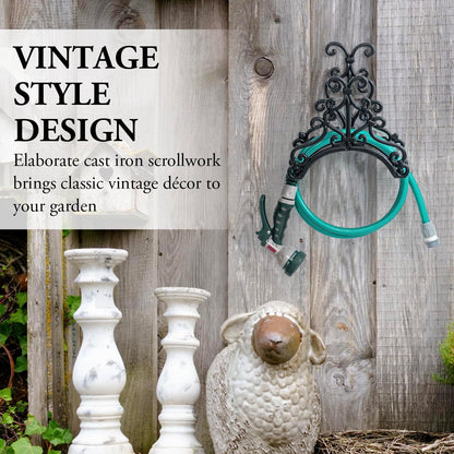 MyGift Brown Heavy Duty Cast Iron Outdoor Garden Water Hose Hanger