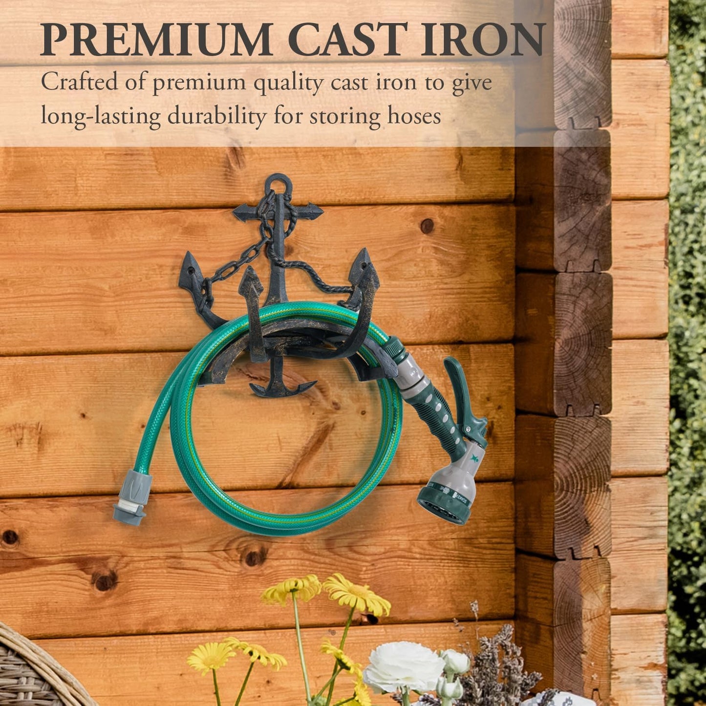 MyGift Brown Heavy Duty Cast Iron Outdoor Garden Water Hose Hanger