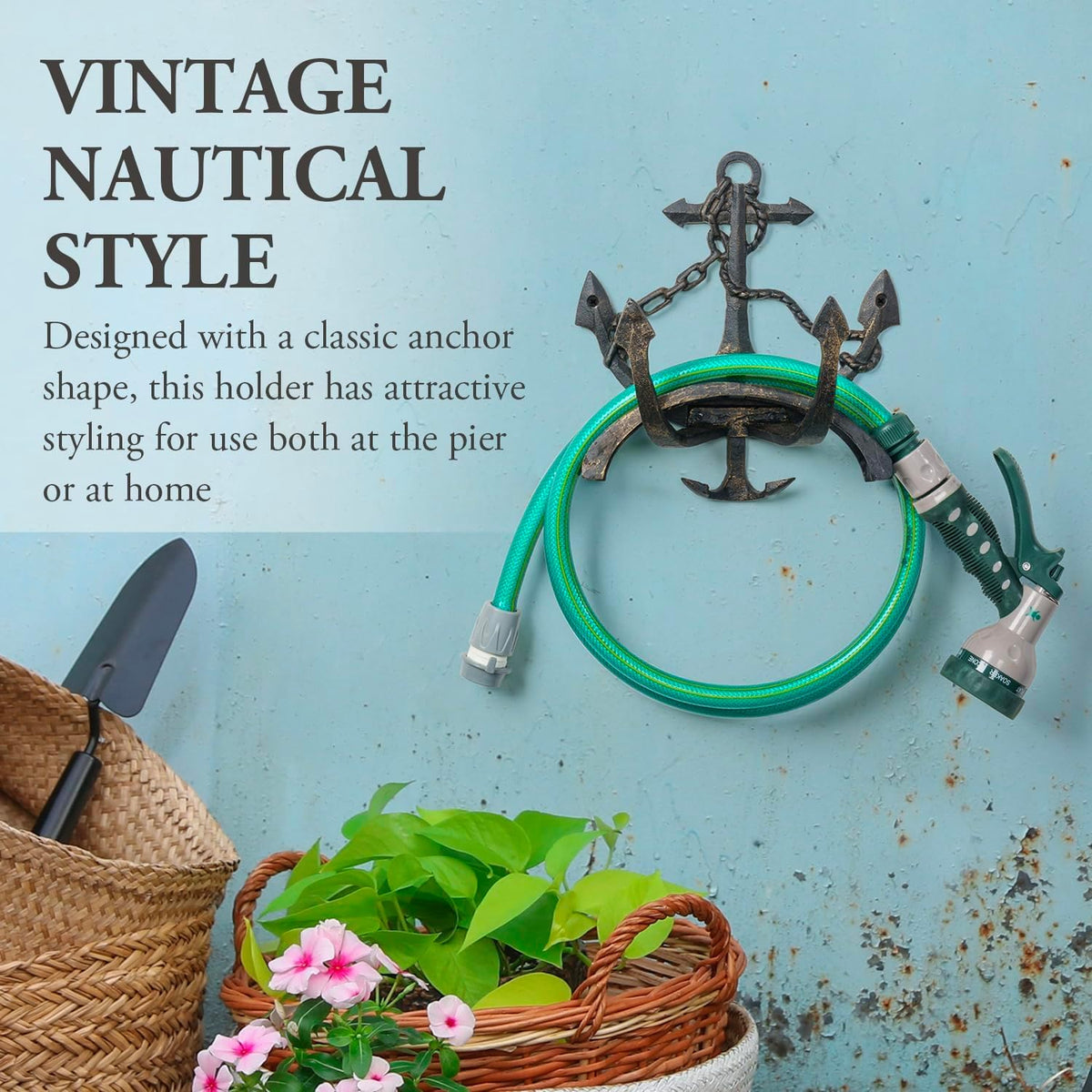 MyGift Brown Heavy Duty Cast Iron Outdoor Garden Water Hose Hanger