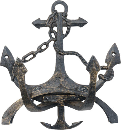 MyGift Brown Heavy Duty Cast Iron Outdoor Garden Water Hose Hanger