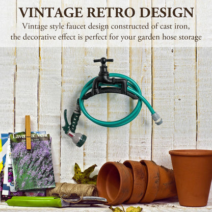 MyGift Brown Heavy Duty Cast Iron Outdoor Garden Water Hose Hanger