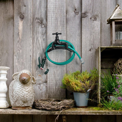 MyGift Brown Heavy Duty Cast Iron Outdoor Garden Water Hose Hanger