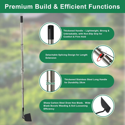 Garden hoe heavy duty for weeding，Hoe garden tool 37.8''-80.3'' Adjustable with 7.1inch Wide Welded Blade，Hoes for gardening with Long Stainless Steel Handle for Digging Loosening Weeding Planting