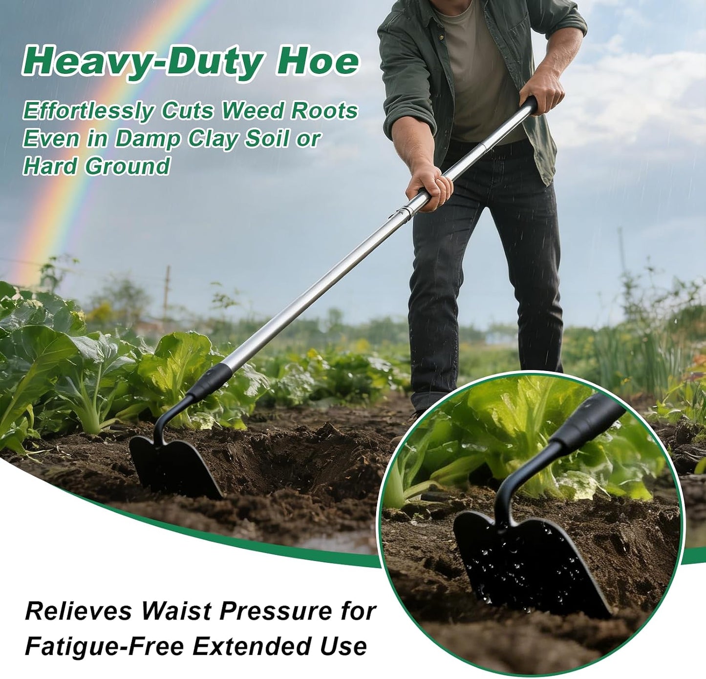 Garden hoe heavy duty for weeding，Hoe garden tool 37.8''-80.3'' Adjustable with 7.1inch Wide Welded Blade，Hoes for gardening with Long Stainless Steel Handle for Digging Loosening Weeding Planting