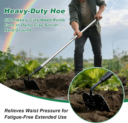 Garden hoe heavy duty for weeding，Hoe garden tool 37.8''-80.3'' Adjustable with 7.1inch Wide Welded Blade，Hoes for gardening with Long Stainless Steel Handle for Digging Loosening Weeding Planting