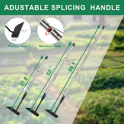 Garden hoe heavy duty for weeding，Hoe garden tool 37.8''-80.3'' Adjustable with 7.1inch Wide Welded Blade，Hoes for gardening with Long Stainless Steel Handle for Digging Loosening Weeding Planting