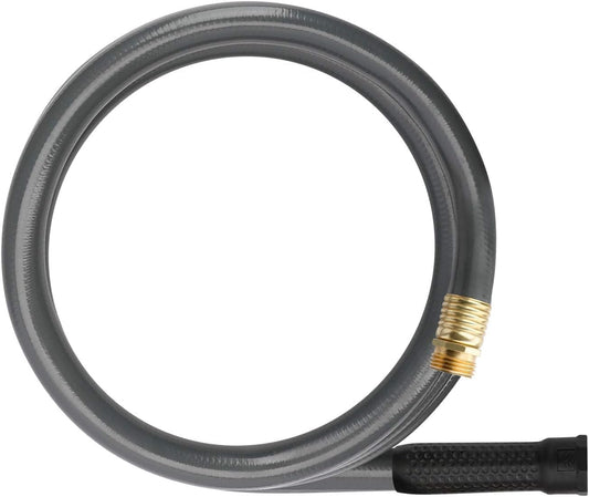 Short Lead-in Gray Garden Hose 5/8 in. x 12 ft. -Kink Free, No Leaking, Male/Female Fittings -Heavy Duty Durable Flexible Lightweight Water Pipe -Brass Aluminum Ends for Household & Yard Use