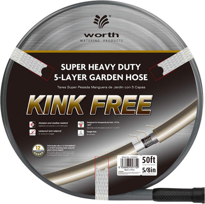 Short Lead-in Gray Garden Hose 5/8 in. x 12 ft. -Kink Free, No Leaking, Male/Female Fittings -Heavy Duty Durable Flexible Lightweight Water Pipe -Brass Aluminum Ends for Household & Yard Use