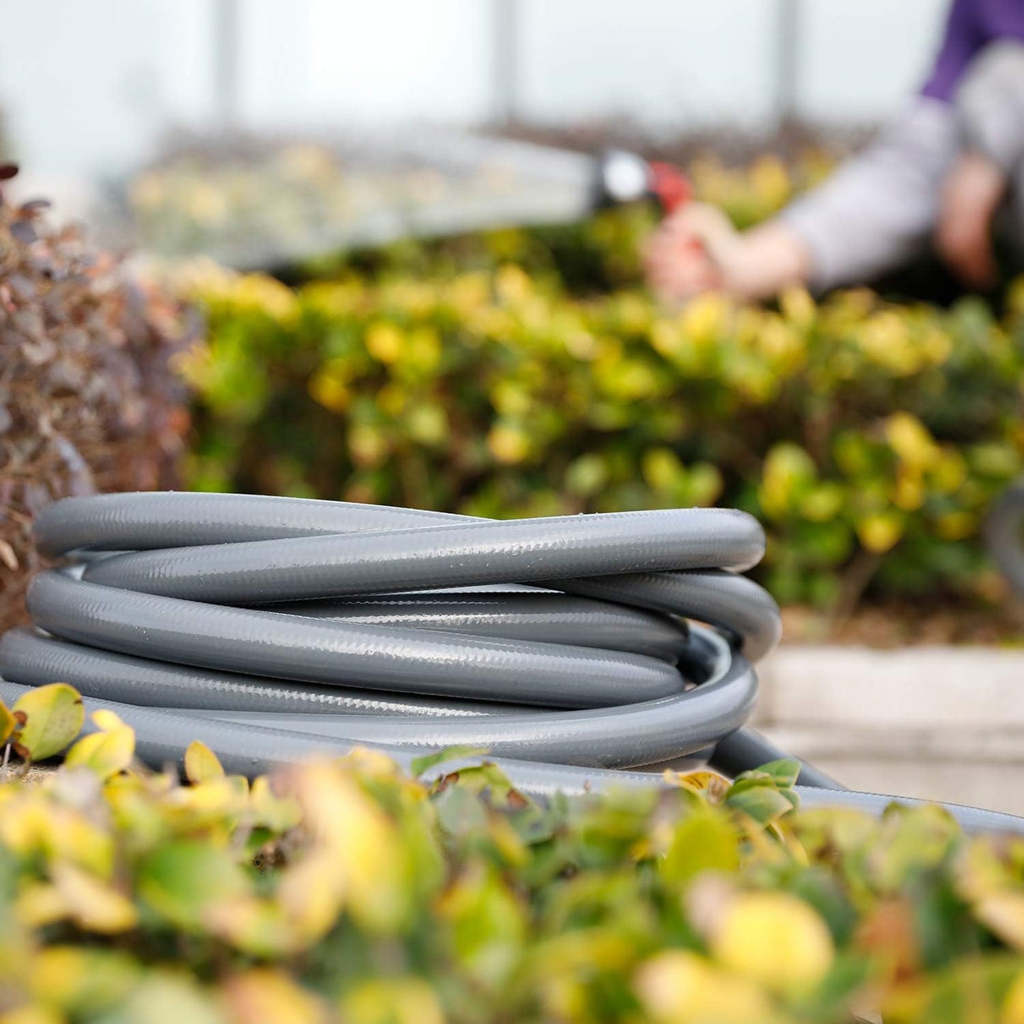 Short Lead-in Gray Garden Hose 5/8 in. x 12 ft. -Kink Free, No Leaking, Male/Female Fittings -Heavy Duty Durable Flexible Lightweight Water Pipe -Brass Aluminum Ends for Household & Yard Use