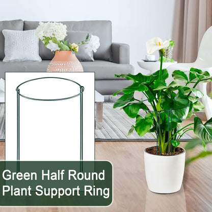 12 Pack 24 Inch Tall Plant Support Stakes, 10" W x 24" H Half Round Peony Cages and Support, Heavy Duty Green Plant Cage Ring Support for Indoor and Outdoor Peony Rose Tomato Hydrangea Flower