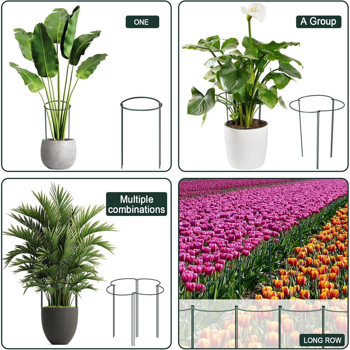 12 Pack 24 Inch Tall Plant Support Stakes, 10" W x 24" H Half Round Peony Cages and Support, Heavy Duty Green Plant Cage Ring Support for Indoor and Outdoor Peony Rose Tomato Hydrangea Flower