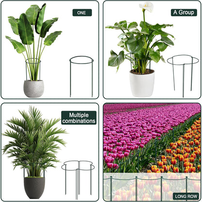 12 Pack 24 Inch Tall Plant Support Stakes, 10" W x 24" H Half Round Peony Cages and Support, Heavy Duty Green Plant Cage Ring Support for Indoor and Outdoor Peony Rose Tomato Hydrangea Flower