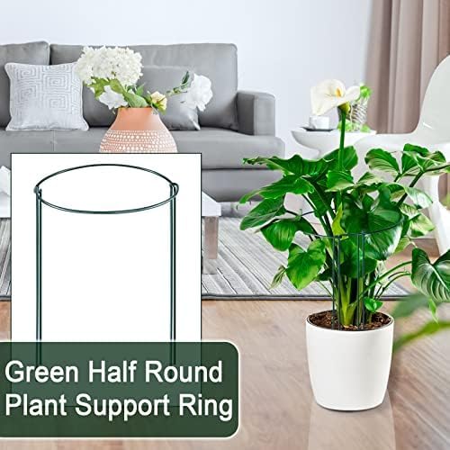 12 Pack 24 Inch Tall Plant Support Stakes, 10" W x 24" H Half Round Peony Cages and Support, Heavy Duty Green Plant Cage Ring Support for Indoor and Outdoor Peony Rose Tomato Hydrangea Flower