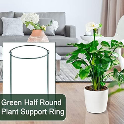 12 Pack 24 Inch Tall Plant Support Stakes, 10" W x 24" H Half Round Peony Cages and Support, Heavy Duty Green Plant Cage Ring Support for Indoor and Outdoor Peony Rose Tomato Hydrangea Flower