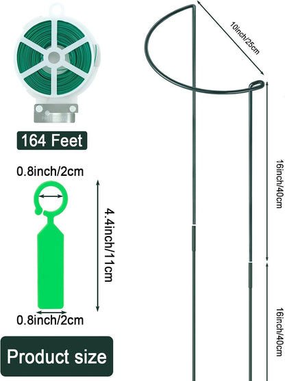 12 Pack 24 Inch Tall Plant Support Stakes, 10" W x 24" H Half Round Peony Cages and Support, Heavy Duty Green Plant Cage Ring Support for Indoor and Outdoor Peony Rose Tomato Hydrangea Flower