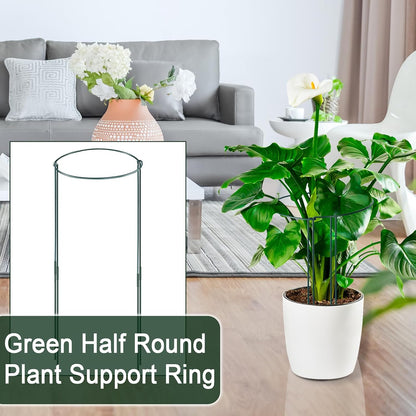 12 Pack 24 Inch Tall Plant Support Stakes, 10" W x 24" H Half Round Peony Cages and Support, Heavy Duty Green Plant Cage Ring Support for Indoor and Outdoor Peony Rose Tomato Hydrangea Flower